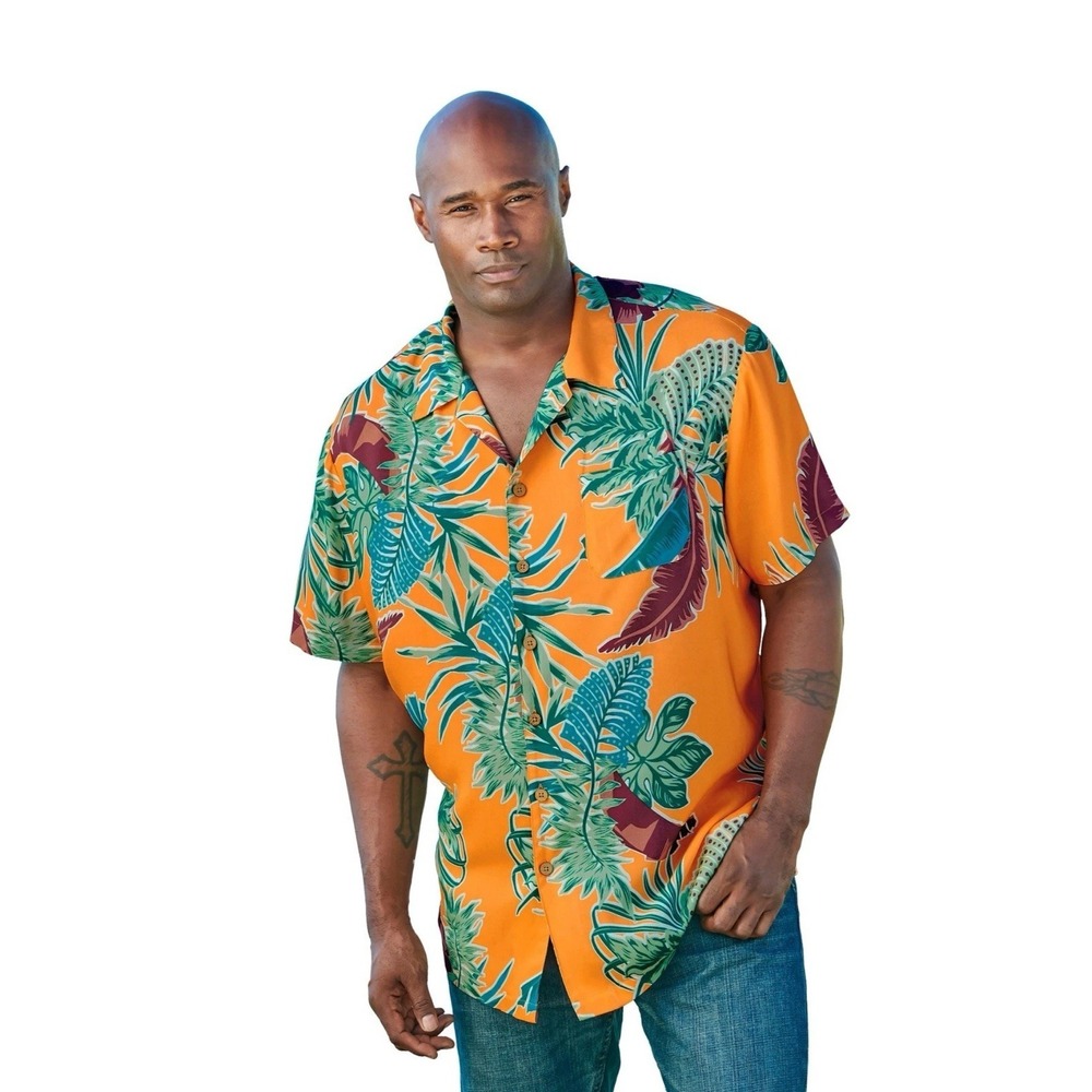 KS Island‎ Printed Rayon Short-Sleeve Shirt Hawaii 2XL Big & Tall Relaxed Button
